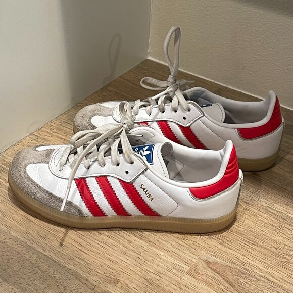 Adidas Originals Samba OG, Youth Size 1, White/Better Scarlet/Gum - Picture 1 of 5